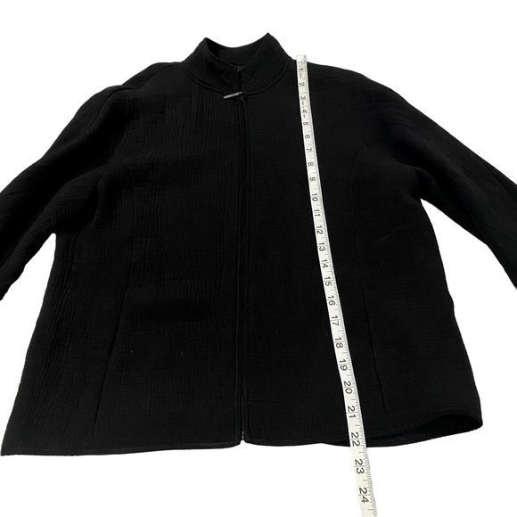 Eileen Fisher Mandarin Collar Full Zip Textured Black Rayon Silk Blend Jacket XS - Picture 6 of 7